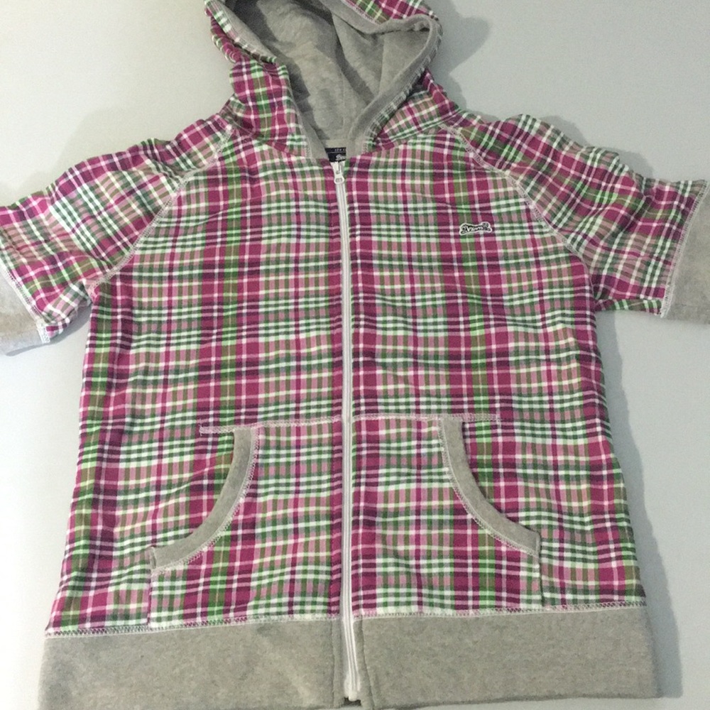 Le Tigre Plaid Zipper Short Sleeve Hoodie